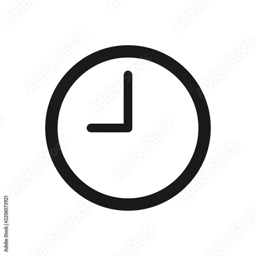 Simple clock icon with time set to nine oclock on white background