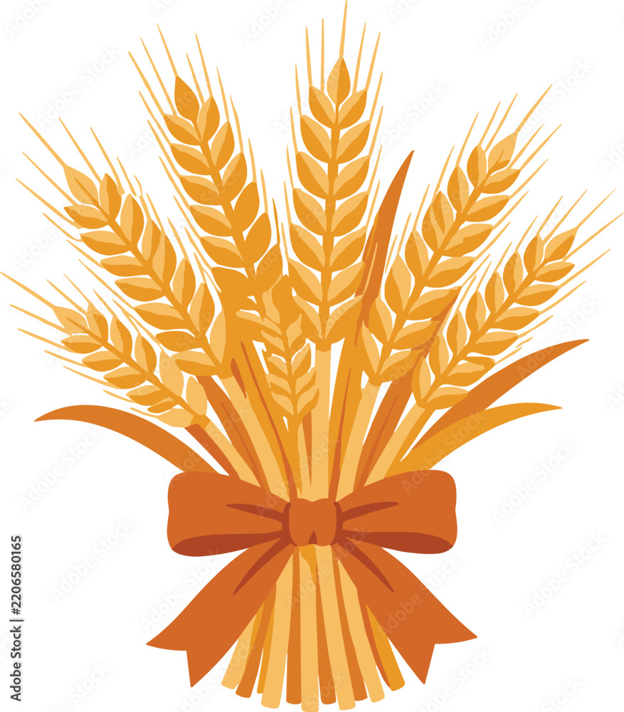 Obraz premium Harvest Wheat Sheaf with Orange Ribbon Bow