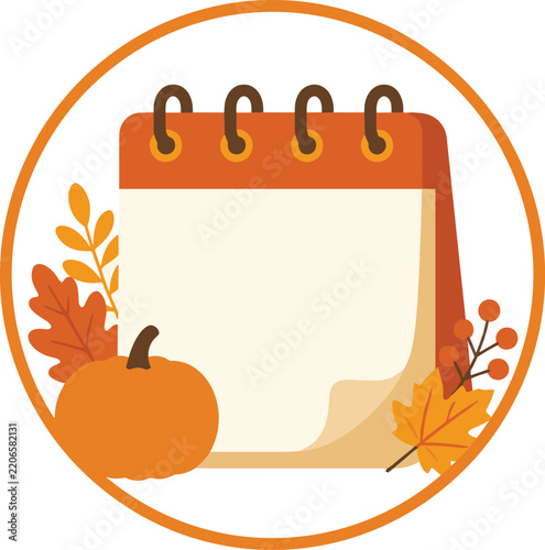 Autumn Calendar Icon with Pumpkin and Leaves