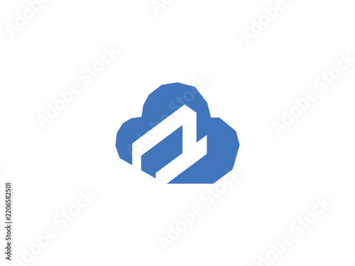 Minimalist blue cloud modern logo with geometric segment for technology and brand identity