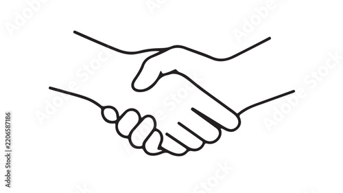 Minimalist vector handshake line art illustration on white background