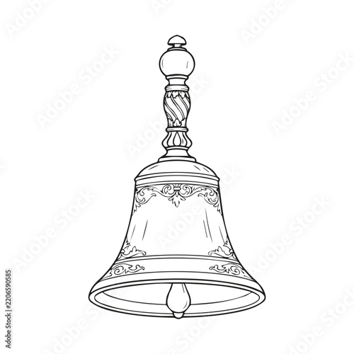 Ornate hanging hand bell with carved handle illustration