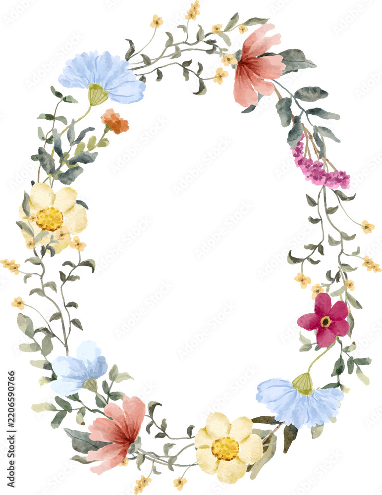 Obraz premium beautiful floral watercolor oval wreath background