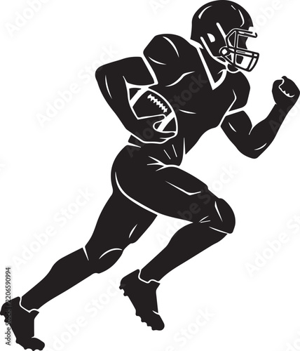 American football running back player silhouette for athletic team logo and sports merchandise print.