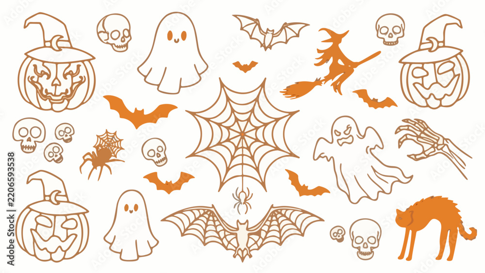 Obraz premium Halloween-themed vector icons featuring classic spooky characters and symbols for event graphics