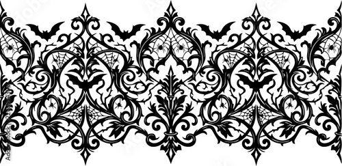 Halloween border design with bats and spiders isolated transparent background