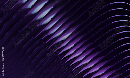 Violet 3D fins sweeping diagonally through darkness