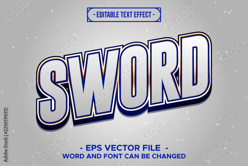 Sword Editable Text Effect 3D Silver Metallic Game Heroic Vector Graphic