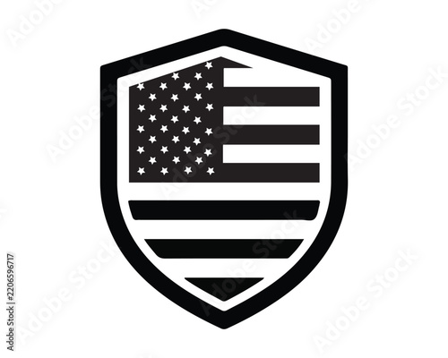 American flag shield icon featuring stars and stripes in a classic black and white vector emblem united states usa flag vector graphic us flag