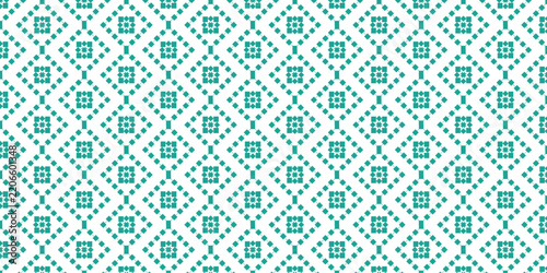 Turquoise geometric diamond seamless pattern in pixel cross stitch style on white