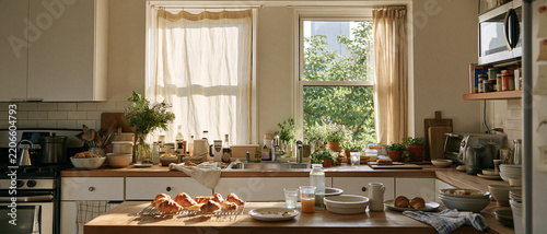 Cozy Modern Kitchen Interior Architecture with Breakfast Bar and Window