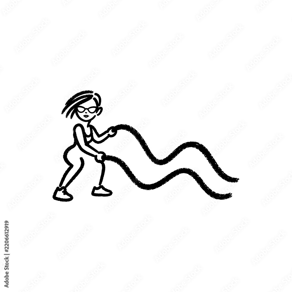 Fototapeta premium Hand drawn chalk Icon of Girl Doing Battle Ropes