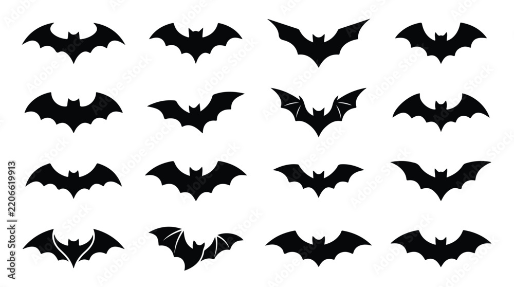 Fototapeta premium Black Bat Silhouettes Collection for Halloween and Gothic Designs