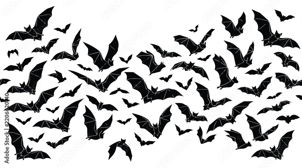 Fototapeta premium Geometric Black Bat Swarm Halloween Border Vector Illustration