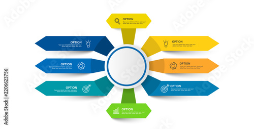 Modern 8 steps radial circular orbit node infographic template for presentation vector design