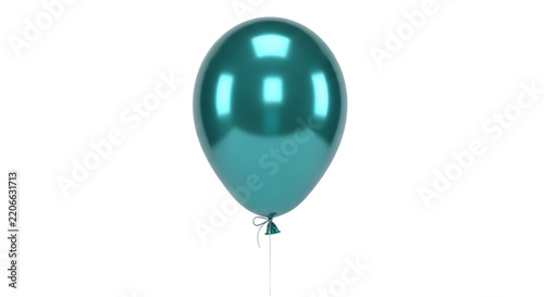 Shiny teal green balloon floating against plain background isolated on transparent background