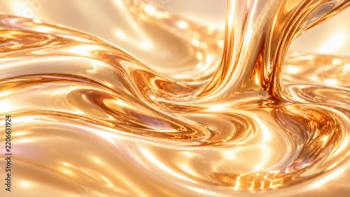 Molten gold pour abstract 3D background with glossy pool in warm light. A luxury abstract background for jewelry and beauty branding. Warm visual for product campaigns.