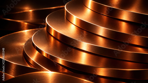 Copper concentric ring abstract 3D background with glowing center in warm light. A luxury abstract background for fashion and fragrance campaigns. 3D render for elegant artwork.