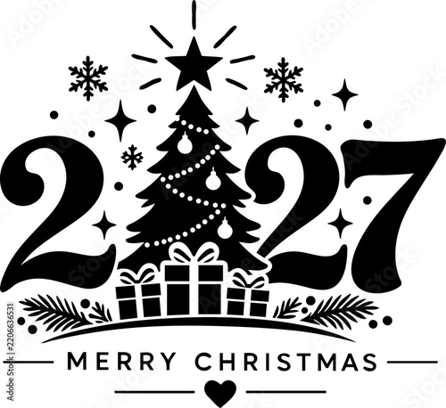 2027 Christmas Typography with Tree and Merry Christmas