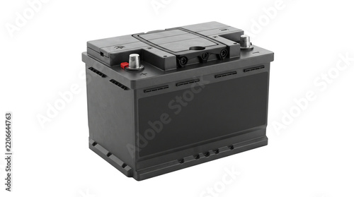 Modern black car battery isolated on white background studio shot