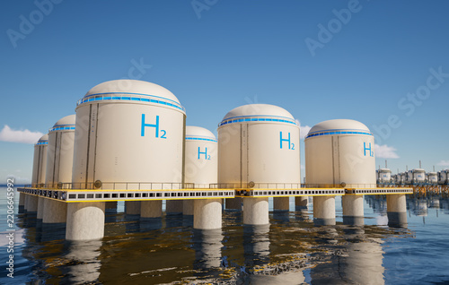 Obraz na płótnie Hydrogen storage system floating on offshore platform