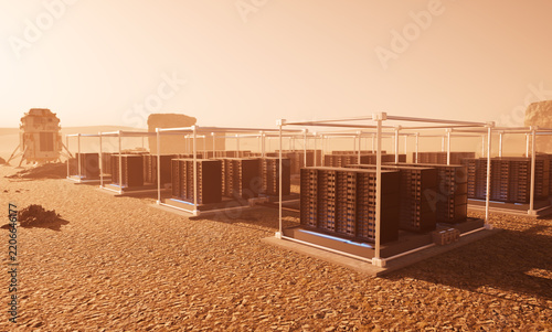 Obraz na płótnie Data center on mars with server racks for interplanetary computing