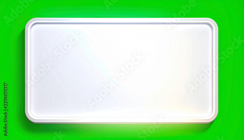 Blank White Rectangular Sign with Rounded Corners on a Vibrant Green Background with Soft Shadow and Subtle Lighting Effects