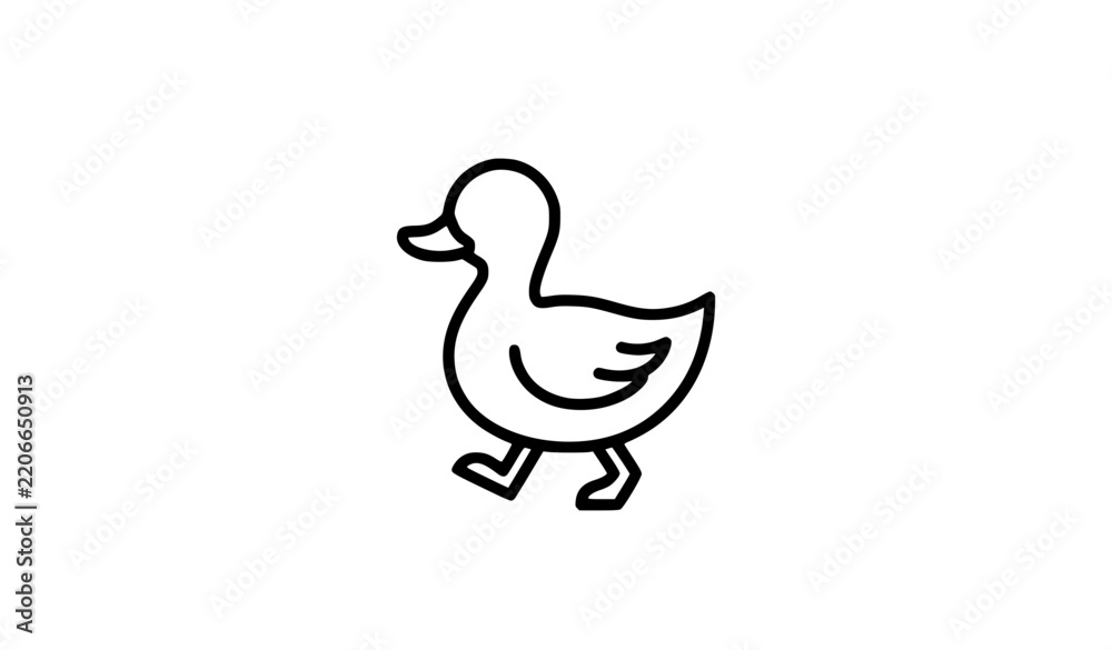 Fototapeta premium Minimal Duck Walking Line Art Vector Icon Isolated on White Background