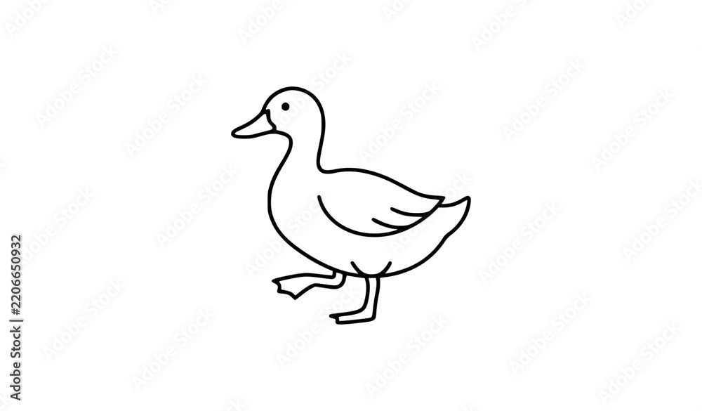 Fototapeta premium Modern Minimal Duck Walking Outline Vector Icon Black Line Art Bird Illustration