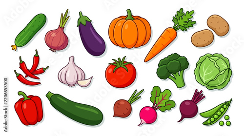 Vegetable Set Vector Illustration Flat Cartoon Food Icons