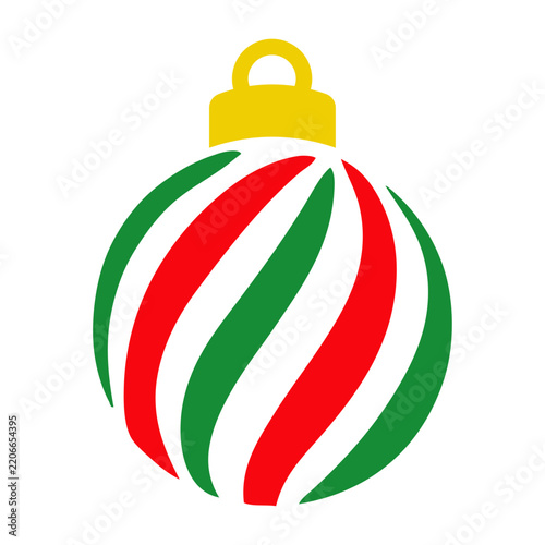 Decoración de Navidad. Logo con silueta de bola de navidad en espacio negativo con líneas paralelas curvadas de varios colores, para tarjetas y felicitaciones