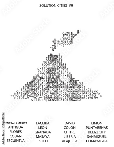 Artistic Map of Central America and Caribbean Region with Letter-Based Design