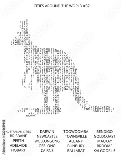 Alphabet grid of cities from around the world including Australian locations and more