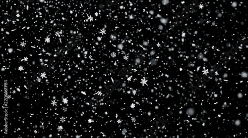 White snowflakes falling on black background