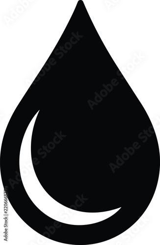 Black Water Droplet Icon with White Reflection