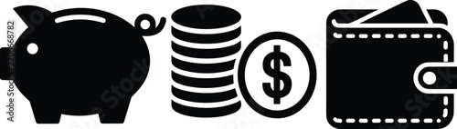 Money Savings Icons With Piggy Bank Coins and Wallet