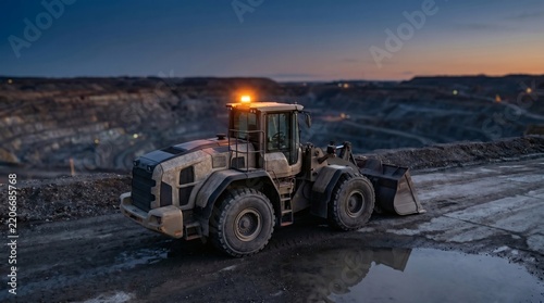 Mining Loader With Safety Beacon On Wet Ground