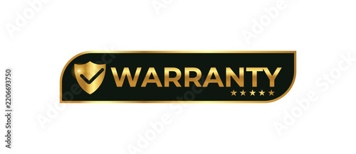 Premium Gold Warranty Badge with Shield Checkmark and Five Stars