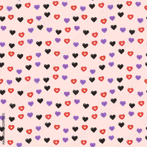 Seamless pattern of hearts and heartbeats
