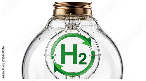 Hydrogen H2 Bulb Macro Closeup With Circular Arrows On White