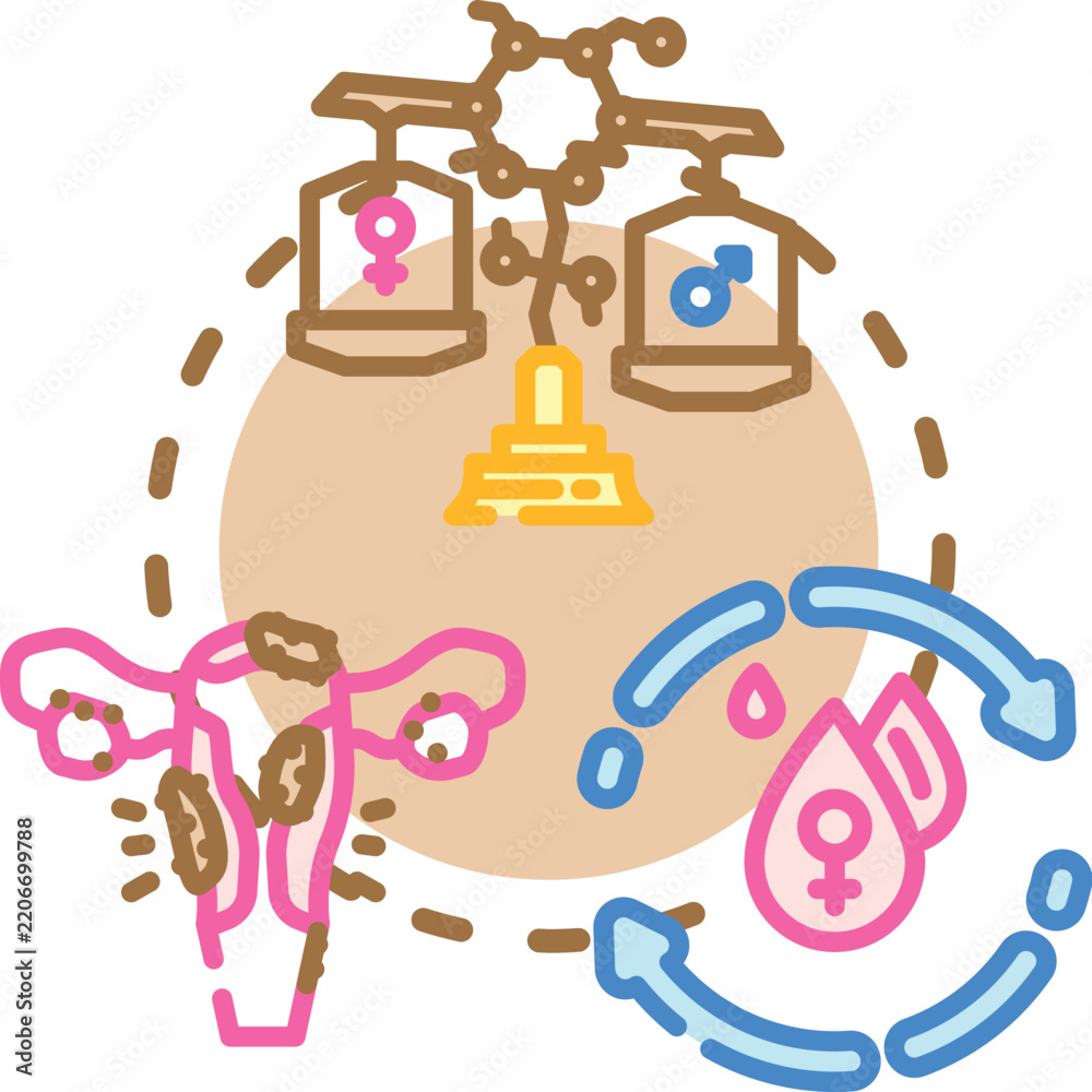 Fototapeta premium Menopause period indicating female hormonal changes, declining fertility, and cessation of menstrual cycles, involving an empty ovum, ovarian cycle, and mature body