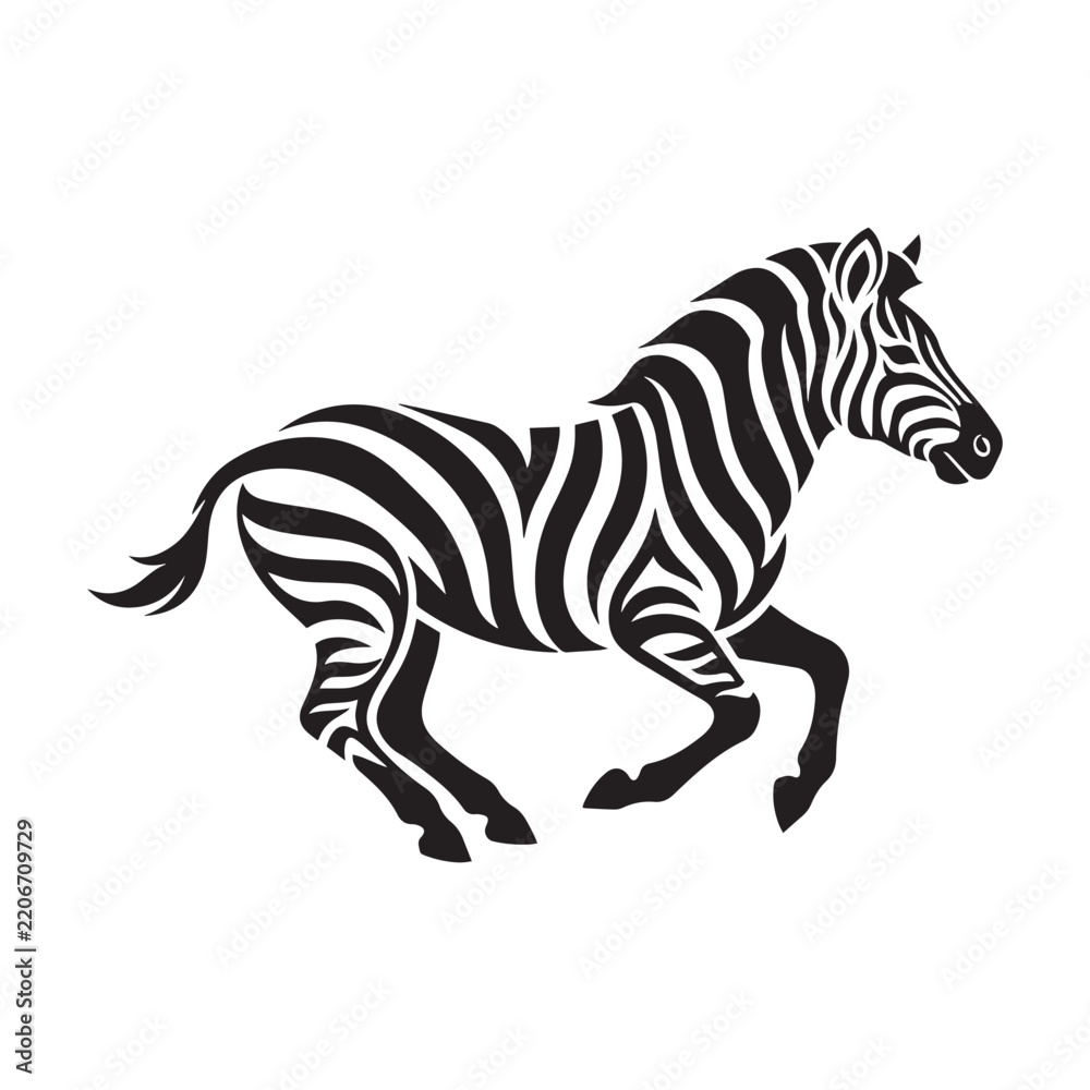Obraz premium Zebra illustration running in minimalist black and white vector style with copy space