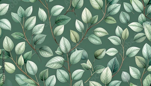 Dark academia botanical wallpaper featuring intricate overlapping leaves and wild foliage in rich green tones