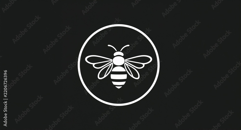 Fototapeta premium An elegant black and white bee icon creatively designed within a circle, emphasizing simplicity and modern aesthetics, while maintaining ample copy space for versatile use