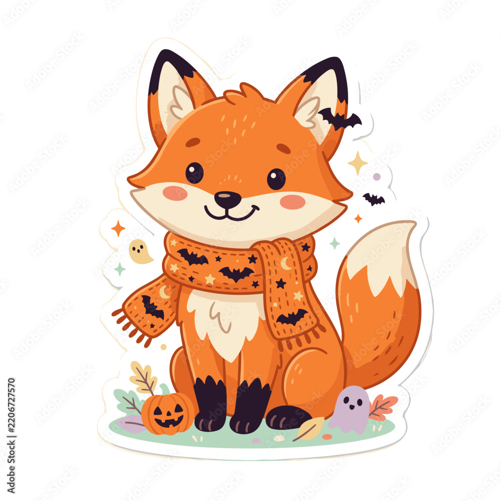 Fototapeta premium Fox wearing orange Halloween scarf