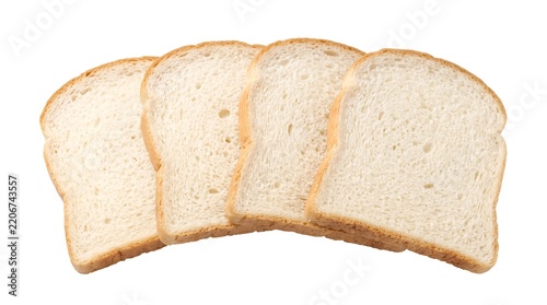 Four Slices of Fresh White Bakery Bread Isolated on White Background