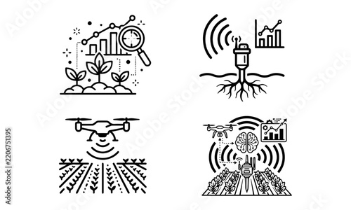 Smart Crop Monitoring Icons Set