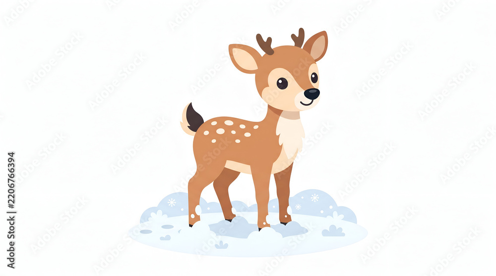 Fototapeta premium Cute baby deer standing in snow for Christmas holiday design
