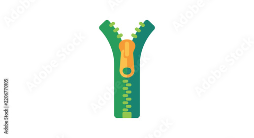 Green zipper with open slider and teeth isolated on a white background