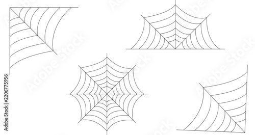 A collection of black halloween spider web silhouettes including corner cobwebs vector illustration isolated on transparent background for spooky seasonal decorations.